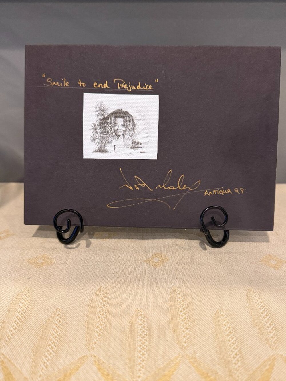 Vintage Nick Maley Signed Artwork "Smile to end Prejudice", Antigua 98